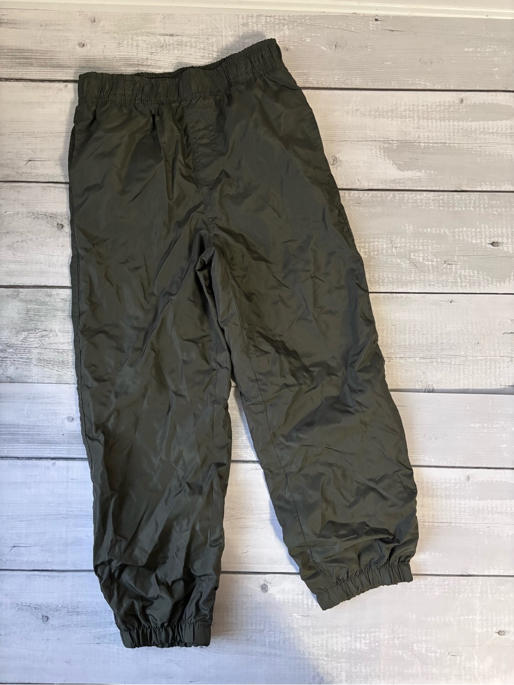 Kids Olive Green Lined Windbreaker Pants